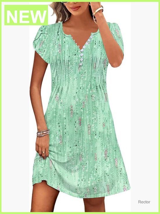 Dresses & Skirts - Boho Floral Summer Dress Short Sleeve A-Line with Pockets Sundress
